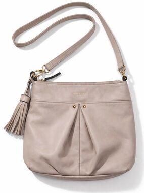 Soft Taupe Leather Crossbody Bag Minimalist Slouchy Hobo Tassel Neutral